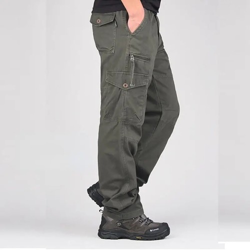 Hombres Pantalones de Carga Informales Cremallera Multi-bolsillo Rectos Pantalones Sueltos Cintura Elástica - Imagen 26 de 28