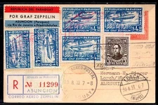 PARAGUAY TO GERMANY 1933 GRAF ZEPPELIN POST CARD REGISTERED ASUNCION TO LORCH