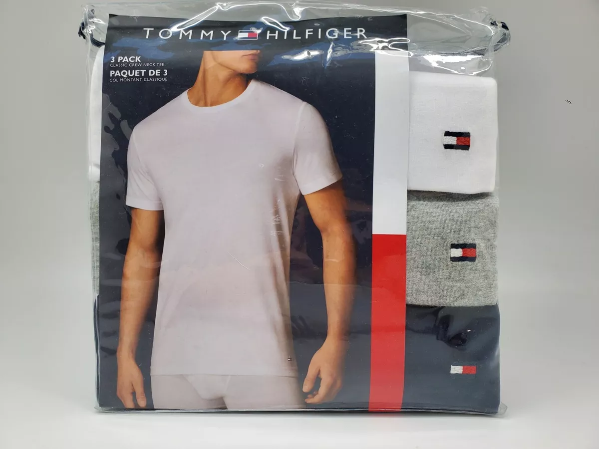 TOMMY HILFIGER 3-Pack Men's M-XLarge Logo Crew Neck T Shirts Assorted Colors