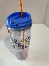 Dunkin Donuts Coffee Travel Mug With Straw 24oz Clear with Pink Lid 2014 