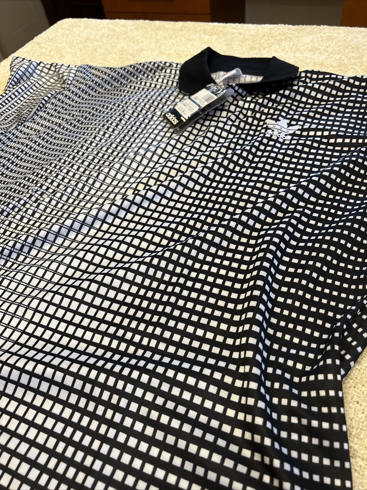 Vintage Adidas Soccer Jersey NEW Mens L Large White And Black Checker Fade