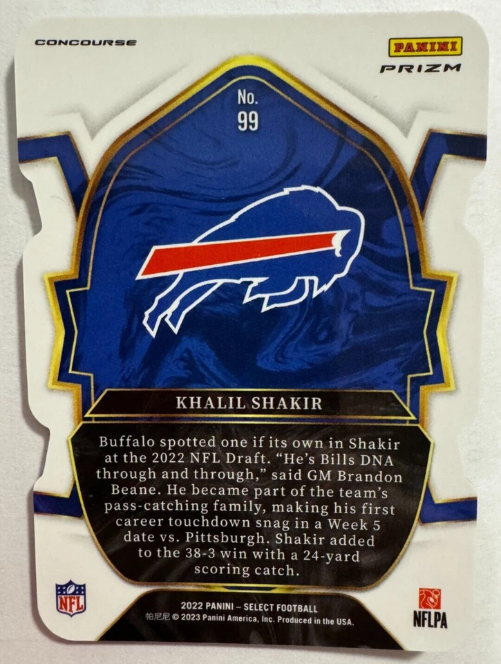 KHALIL SHAKIR 2022 SELECT CONCOURSE ROOKIE ZEBRA PRIZM SSP DIE CUT RC BILLS - Image 2 of 2