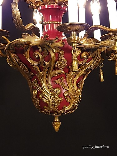 RARE Antique French Art Nouveau 12 Light OXBLOOD Empire Bronze Brass Chandelier - Picture 16 of 22