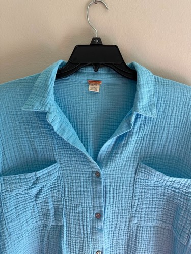 Magaschoni Womens Blue Collar Long Sleeve Button Shirt Top Size XL - Picture 3 of 6