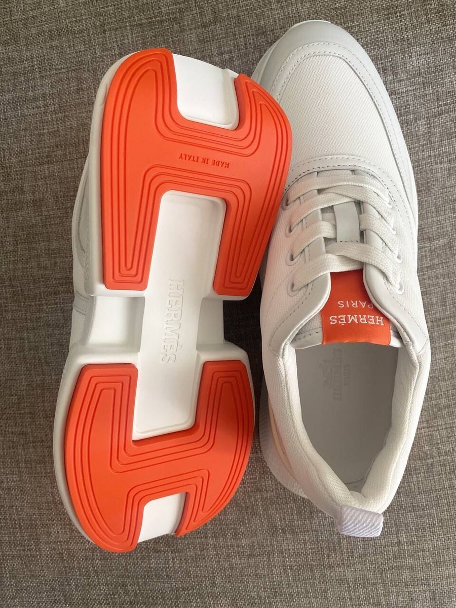 HERMES GIGA SNEAKERS WHITE BLANC LEATHER SHOES CASUAL SZ 38 HERMES GIGA SNEAKERS WHITE BLANC LEATHER SHOES CASUAL SZ 38
