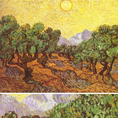 30"x23" OLIVE TREES WITH YELLOW SKY AND SUN by VINCENT VAN GOGH Repro CANVAS - Picture 1 of 5