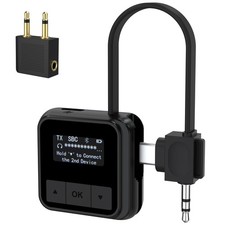 Bluetooth Adapter for Airplane, 2-in-1 Bluetooth Transmitter Receiver for TV,...