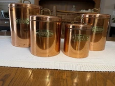 Vintage Nesting Old Dutch International Copper & Brass Canisters