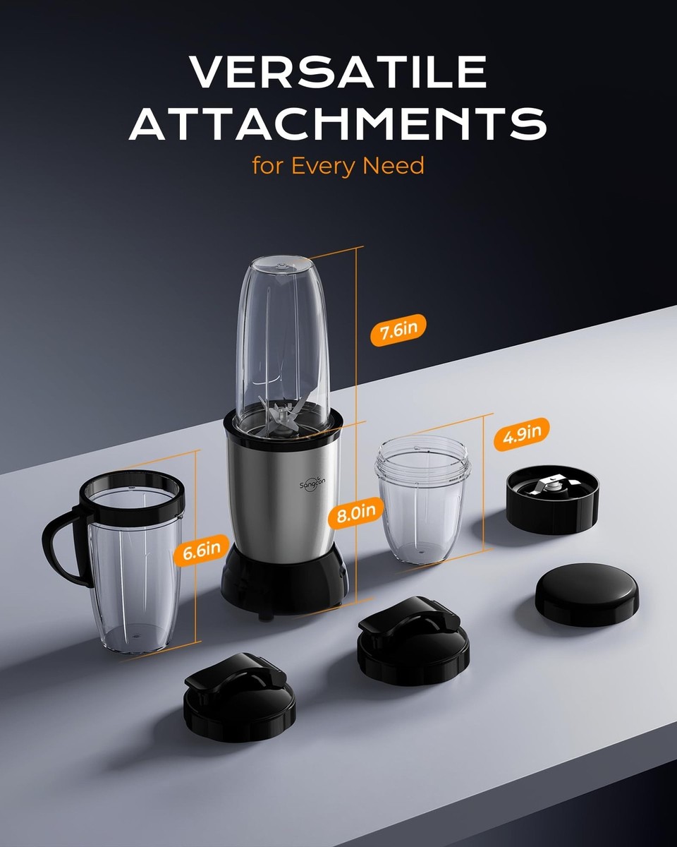Sangcon Mixer Smoothie Maker, elektrische draagbare sportblender voor shakes en smoothies, met 2 BPA-vrije 600 ml Tritan To Go-fles 2 drinksluitingen, 4 messen, pulse-knop, zwart
