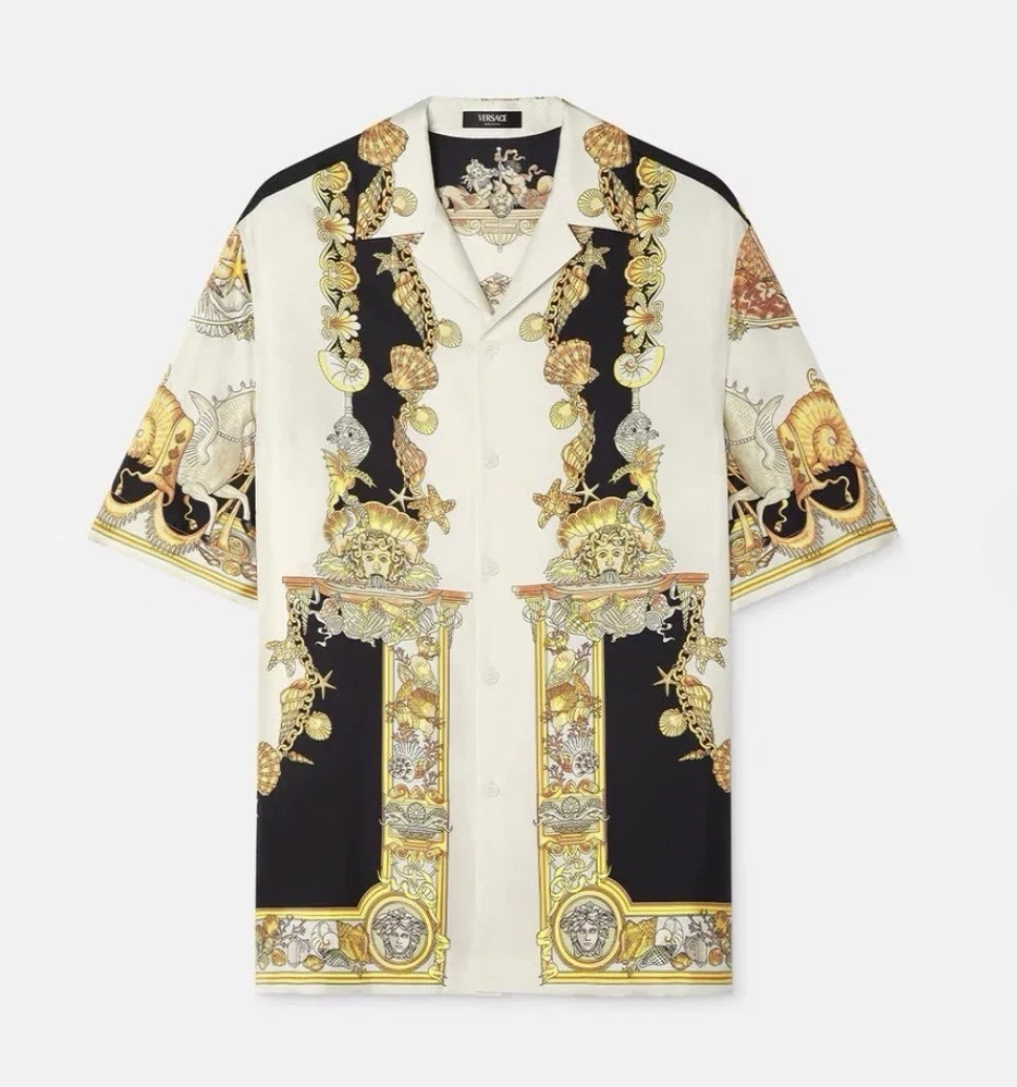 Versace — Men's Versace Coral Theater Print Silk SS Shirt NWT 2025 Summer Size 48 EU
