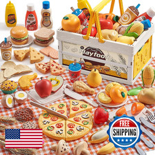 Play Food Sets for Kids Kitchen, Wheat Straw Pretend Food Toys with Kids Picnic