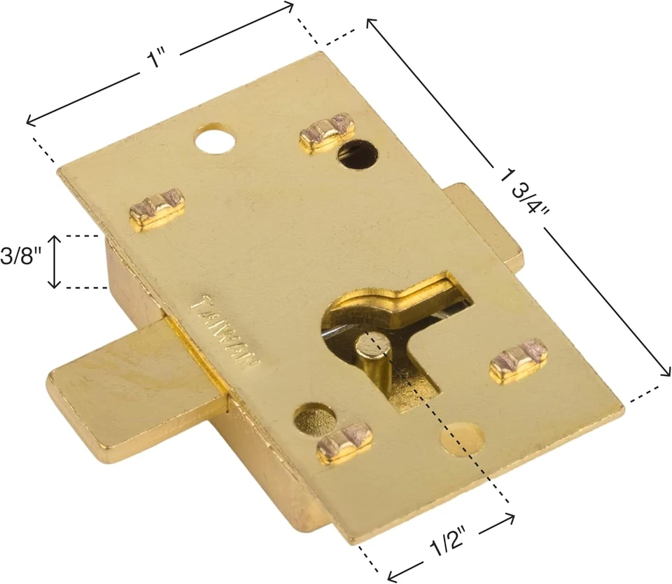 Cerradura de puerta de gabinete de montaje empotrado en latón pequeño con llave - 1" de ancho X 1 3/4" de alto Foto 2 de 4