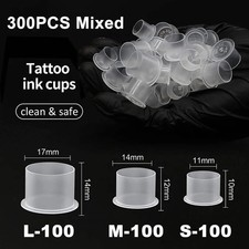 300 Pack Disposable Tattoo Ink Cups Base Mixed Sizes Pigment Caps Microblading