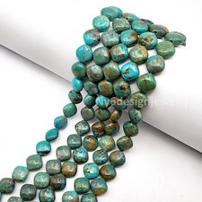 Natural Turquoise Pillow Beads – 10mm Smooth Gemstone Strand for Jewelry Making