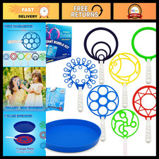 Giant Bubble Wands Set for Kids - 11 Pcs Outdoor Toy with Tray  Bubble Solution