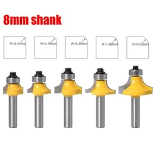 5pcs 8mm Round Over Router Bits with Bearing for Woodworking and Edge Finishing