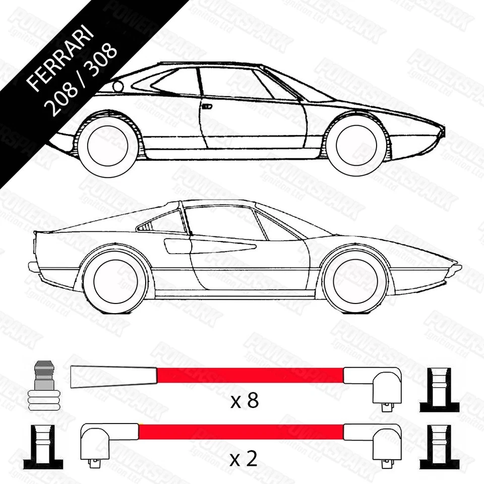 Ferrari Rojo Performance HT Cables 8mm Doble Silicona 308 GTB y GTS 208 GT4 Foto 2 de 4