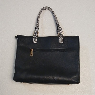 11x14 Black Tote Bag with Snake-Print Handles