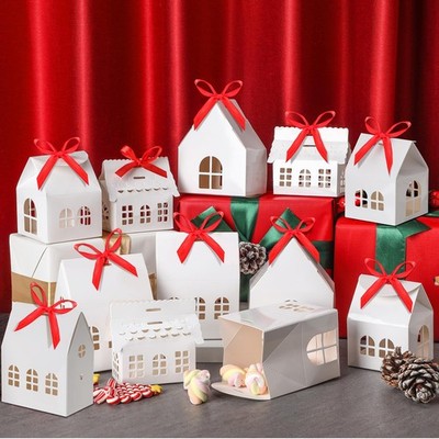 25 Pcs House Shaped Gift Boxes with Red Ribbons House Shaped Candy Boxes Cook...