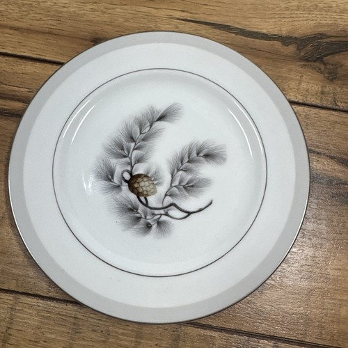 Vintage Kent China Silver Pine Bread Dessert Plates 6.5” Mid Century