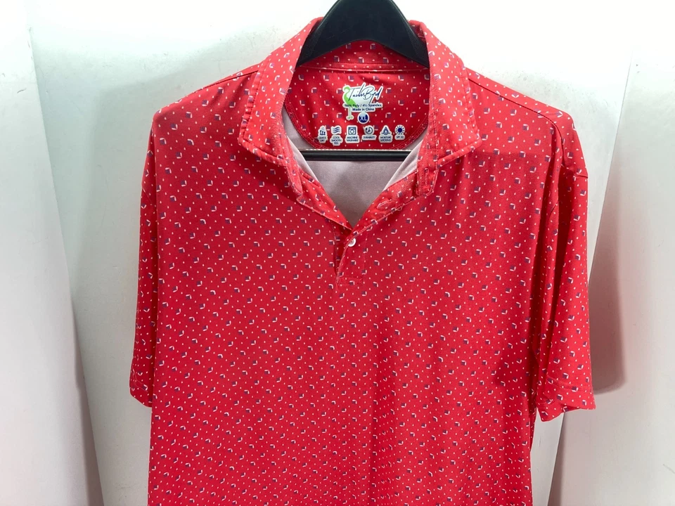 Camisa Polo Tailor Byrd Para Hombres XL Roja Floral Golf Rendimiento Absorbe Humedad FPS Foto 2 de 4