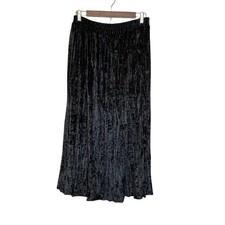 Vintage Crushed Velour Midi Skirt Womens L Black Elastic Waist Whimsigoth Witchy