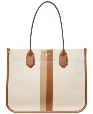 MICHAEL KORS Heidi Extra Large Stripe Canvas Tote Bag Luggage Multi 30S2GH6T3C