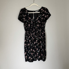 American Eagle Outfitters Black Floral Mini Sundress V-Neck Short Sleeve S