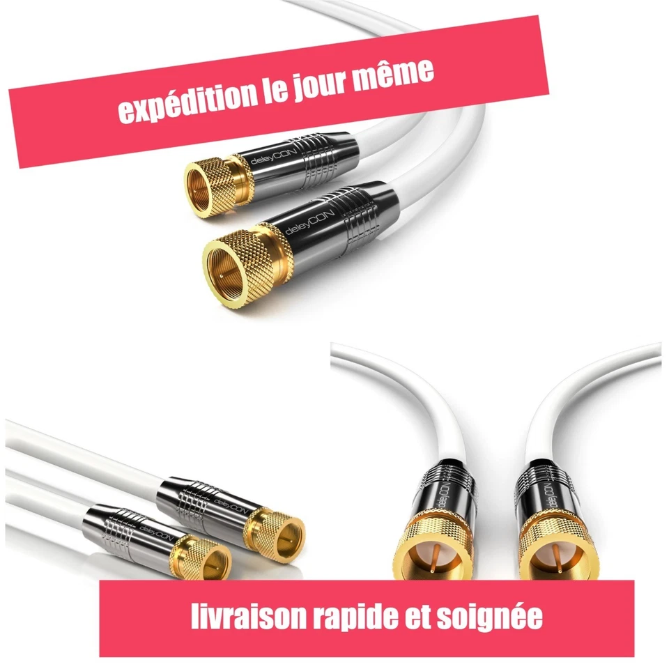 Câble antenne satellite coaxial 2 m deleyCON F vers F DVB-S/S2 4K - Photo 1/4
