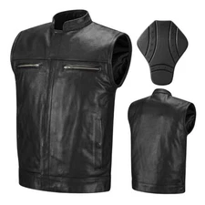  Motorcycle Leather Vest for Men with CE Armor Concealed Carry Medium Black
