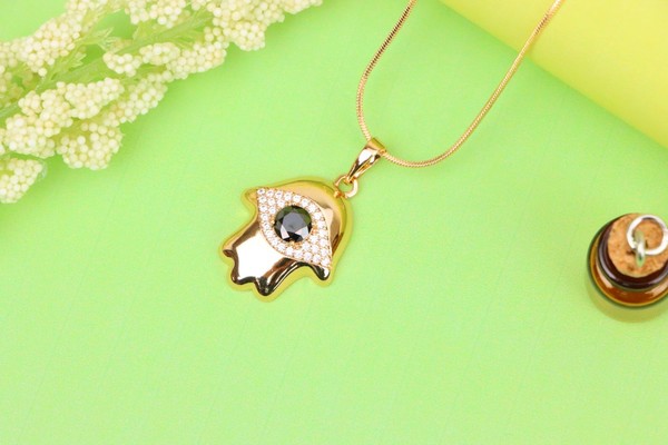 Alternate view of Black Evil Eye Hamsa Pendant Gold Plated Protection Amulet, Xppt1756