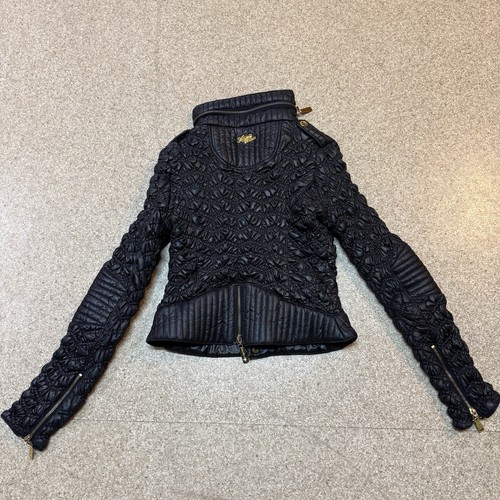Vintage Y2K Apple Bottom Jeans Black Gold Stretch Puffer Jacket Womens Sz Small - Picture 12 of 14