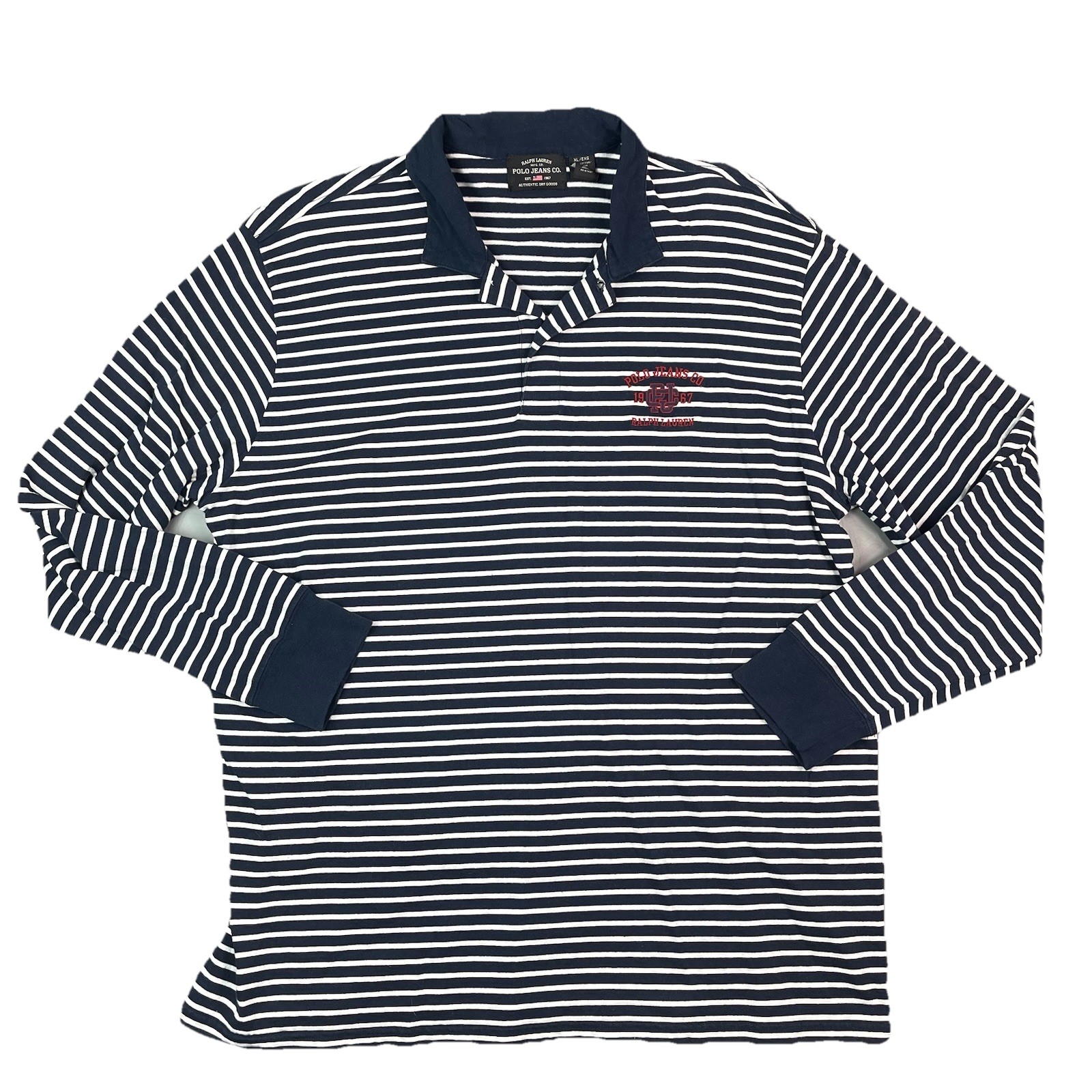Polo Jeans Co Ralph Lauren Striped Long Sleeve Rugby Vintage Polo Shirt Men XL