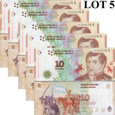 Argentina 10 Pesos ND 2016 P 360 UNC 1/20 Bundle Lot 5 pcs