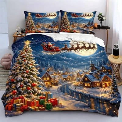 3D Santa Claus House Soft Duvet Quilt Cover Single Double Queen King Bedding Set - image 1 of 4