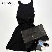 CHANEL Dress Sleeveless 38 83cm Length Black Coco Mark Elegant Style