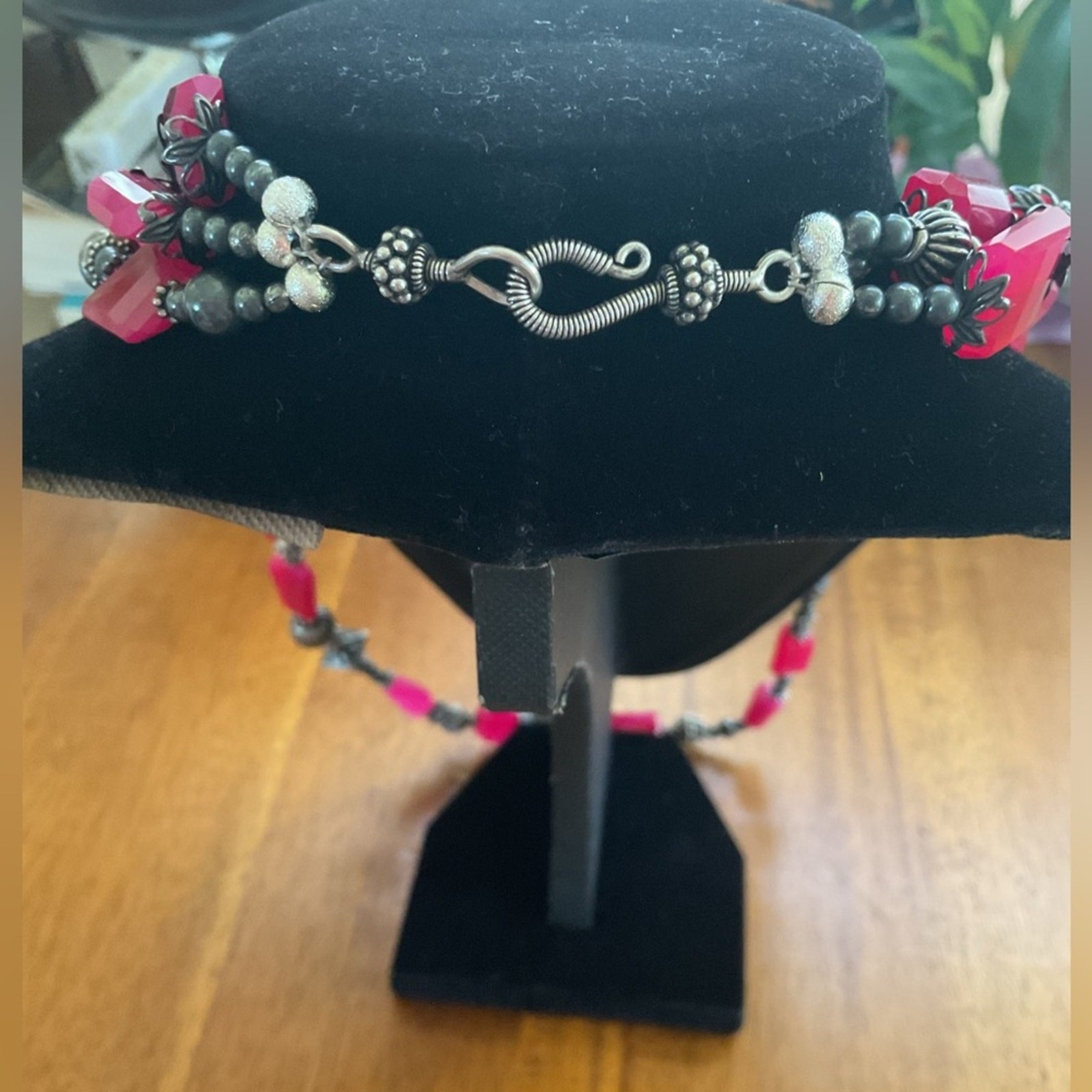 Vintage Lab Ruby Three Strand Statement Necklace - image 4