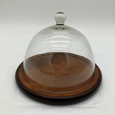 Cheese Dome Cloche 9in Brown Wood Base Glass ...