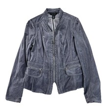 White House Black Market Ruffled Fitted Gray Velvet Cropped Jacket Size 8