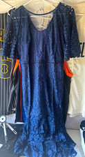 Lulus Blue Lace Maxi Dress XS V-Neck Cap Sleeve Lined Zip Closure