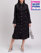 RRP€290 GANNI Midi Shirt Dress EU36 US6 UK10 M Buttoned Cuffs Ruched Ribbed Slit