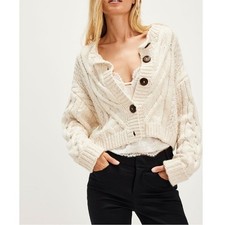 Free People Bonfire Cable Knit Chunky Classic Sweater Cardigan