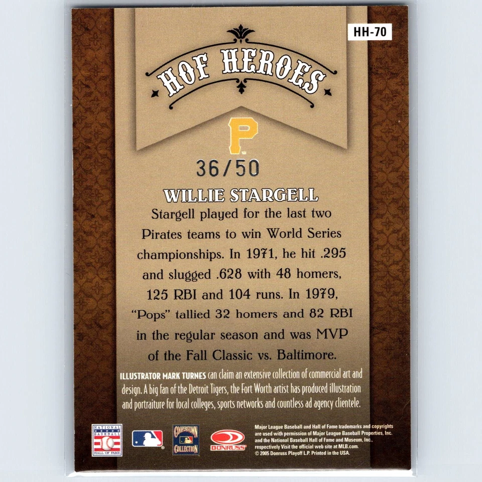 2005 Donruss Diamond Kings Willie Stargell #HH-70 HOF Heroes Bronze #/50 - Image 2 of 2