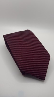 deSantis Long Beach Silk Neck Tie Red Black Pinstripe Italy Hand Fashioned