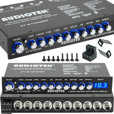 8700DSP 1/2 Din 7 Band Car Audio Equalizer EQ Front, Rear + Sub Output, up to 7V