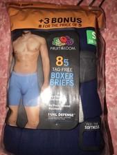 Fruit Of The Loom  8 Pair Men's Tagless Boxer Briefs Underwear Blue Gray  S