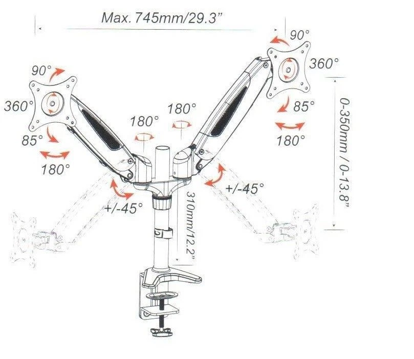 RobotArm GM122D Gas Spring Desk LCD MOUNT for DUAL 15"to 27" LCD/LED monitor NIB - Image 2 of 2