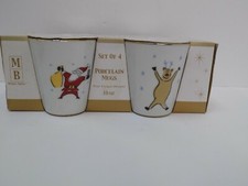 MERRY BRITE Christmas Porcelain Mugs Tree Santa Reindeer Gift - Set of 4