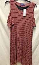 NWT Apt 9 Womens Sz L Dust Rose Black Striped Dress Cold Shoulder Y2k Minmalist