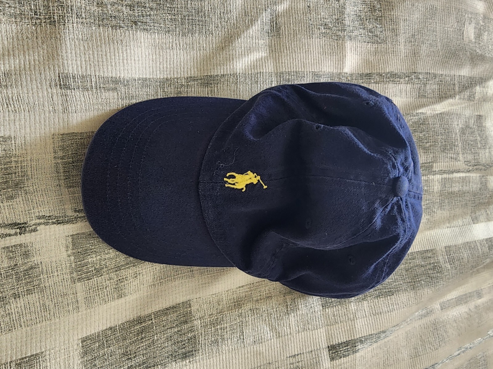 Cinturino in pelle polo blu navy vintage Ralph Lauren con logo pony giallo